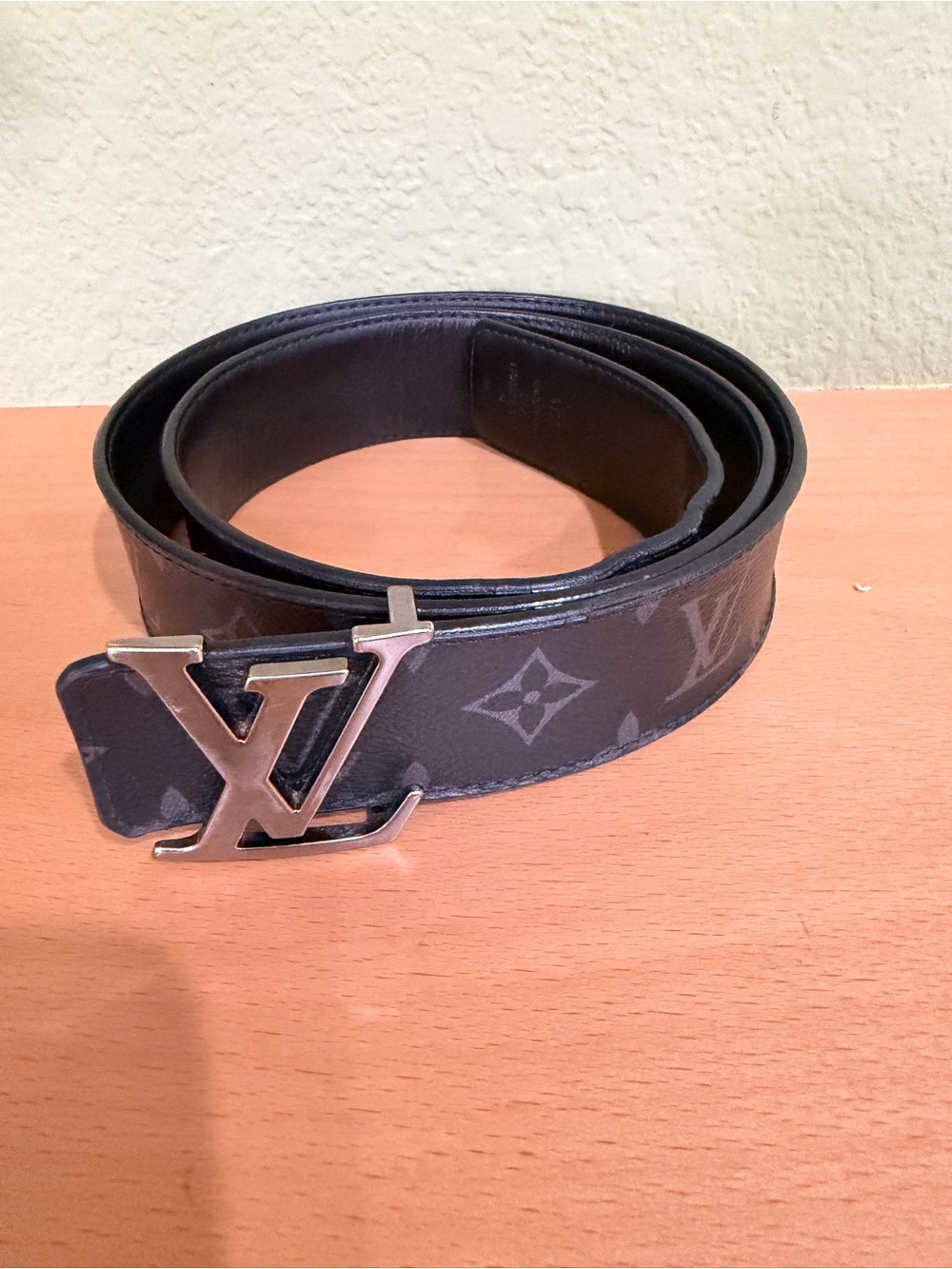 Louis Vuitton Black Monogram Canvas Belt with Silver LV Buckle. COA included